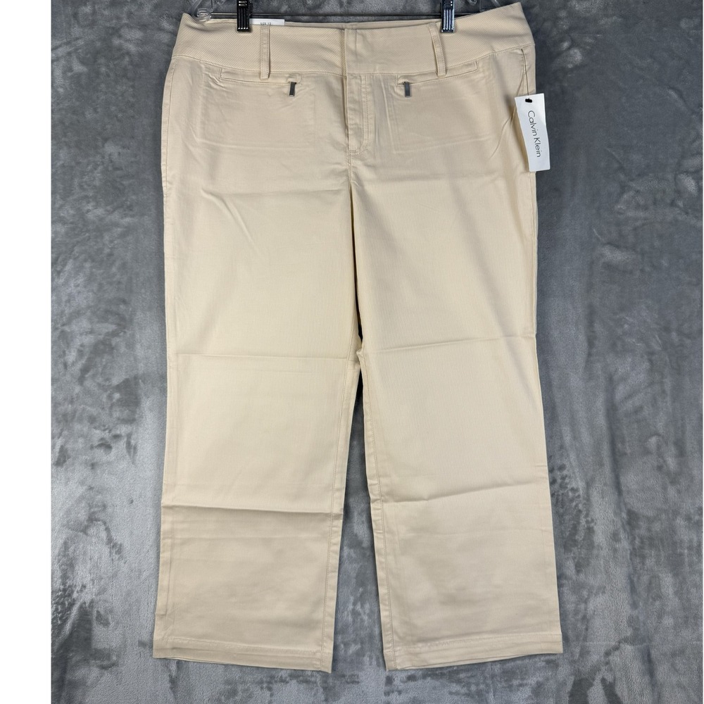 Calvin Klein Women Beige Cropped Pants Size 12 Cotton Blend‎